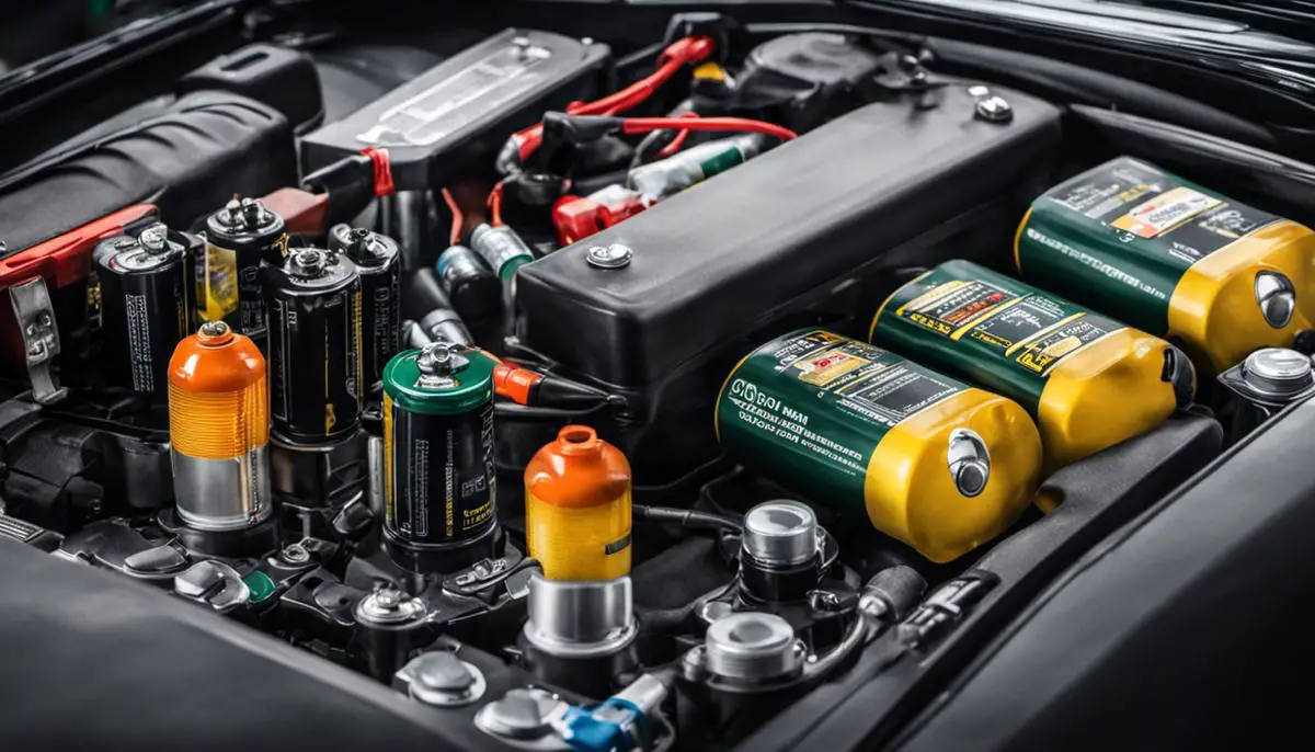 An image showing different types of car batteries for someone who is visually impaired.