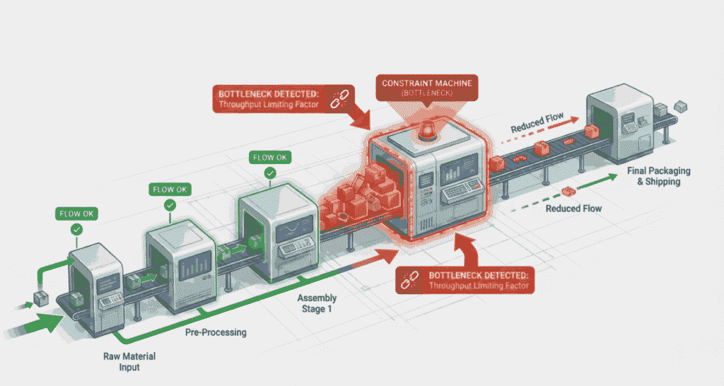 manufacturing production line showing bottleneck toc