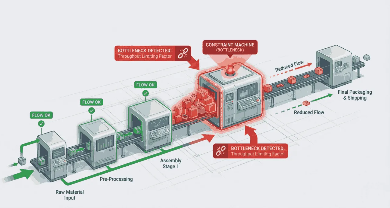 manufacturing production line showing bottleneck toc
