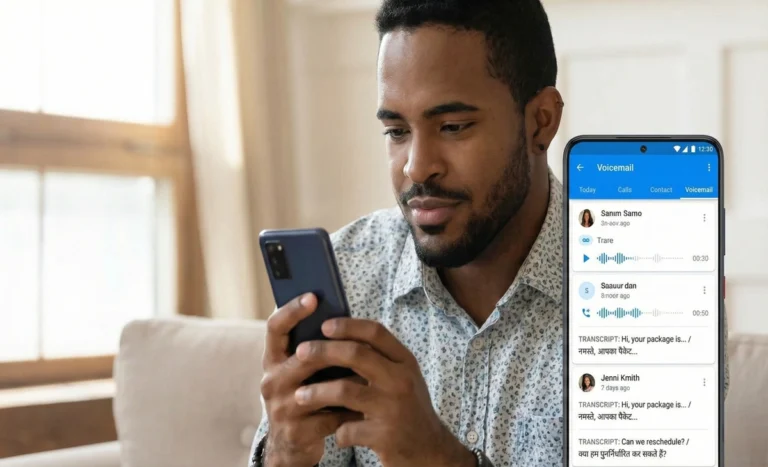 indian user holding an android phone showing the truecaller app