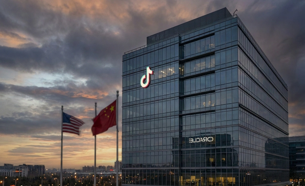 TikTok logo on smartphone screen with US Capitol building in the background, symbolising a joint venture deal to avoid a US ban.