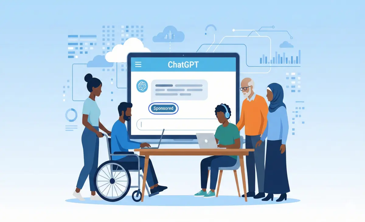 OpenAI lines up ads to push ChatGPT access wider Illustration of ChatGPT showing a clearly labeled sponsored ad below an answer.