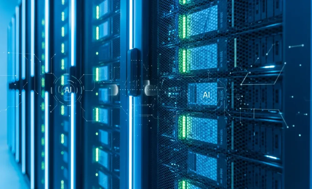 Sandisk-powered data center racks handling heavy AI storage workloads.