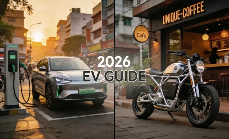 Upcoming electric cars and bikes India 2026 featuring Maruti e Vitara and Royal Enfield Flying Flea