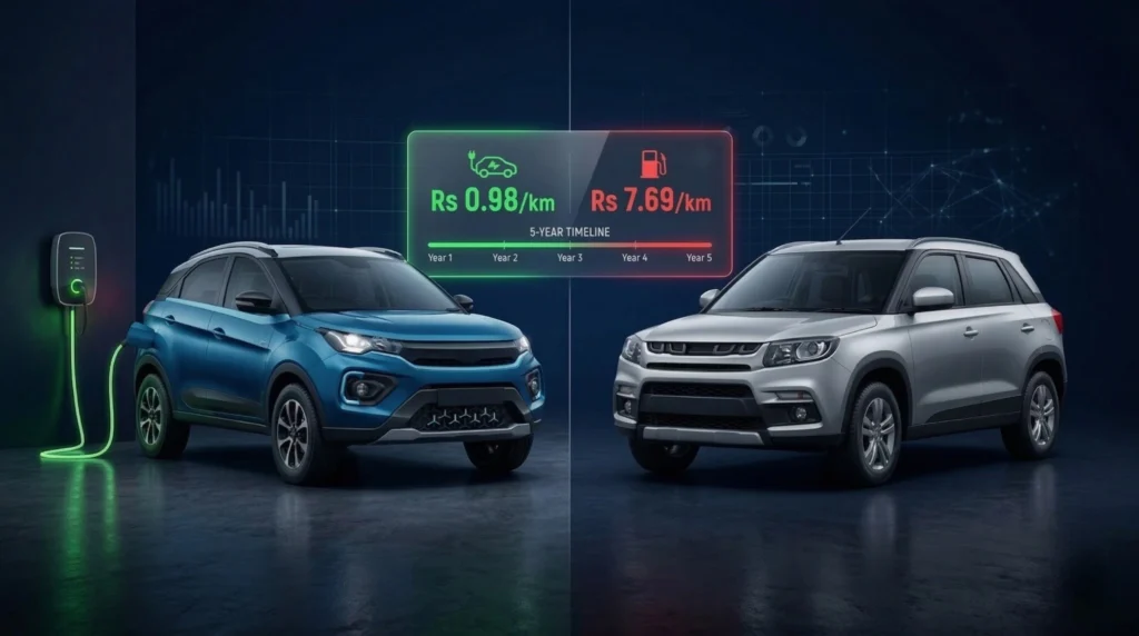 Tata Nexon EV vs petrol 5-year cost comparison Tamil Nadu 2026 — EngineeringMix